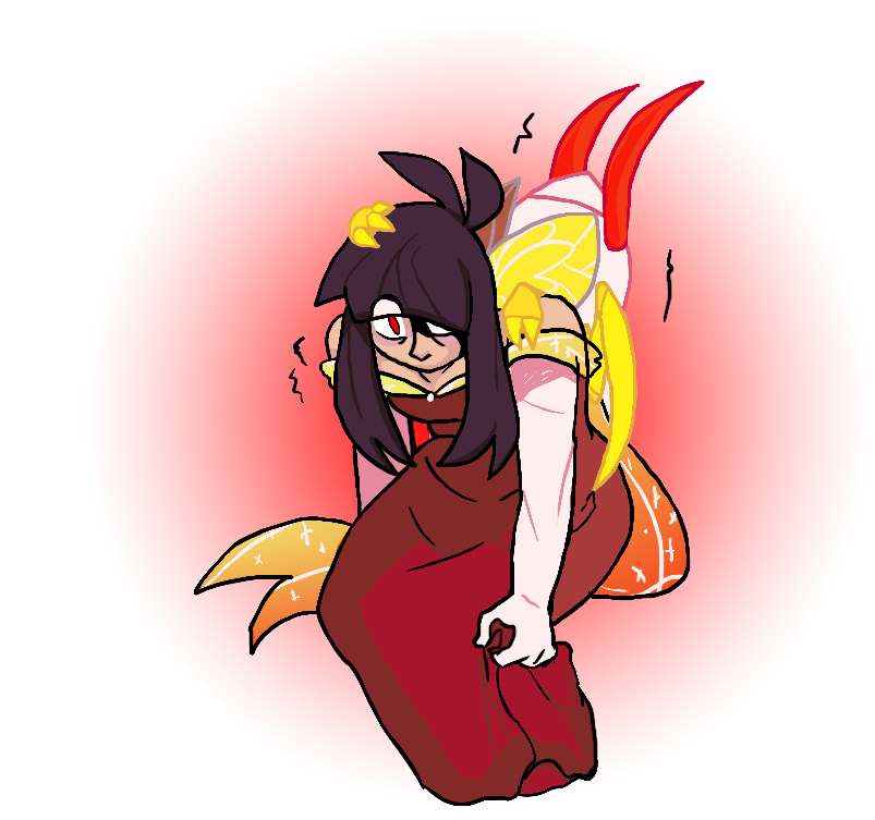 The Rule of Three Deuteragonist, Aphi, is hunched over as the bug ghost burrows into her back.